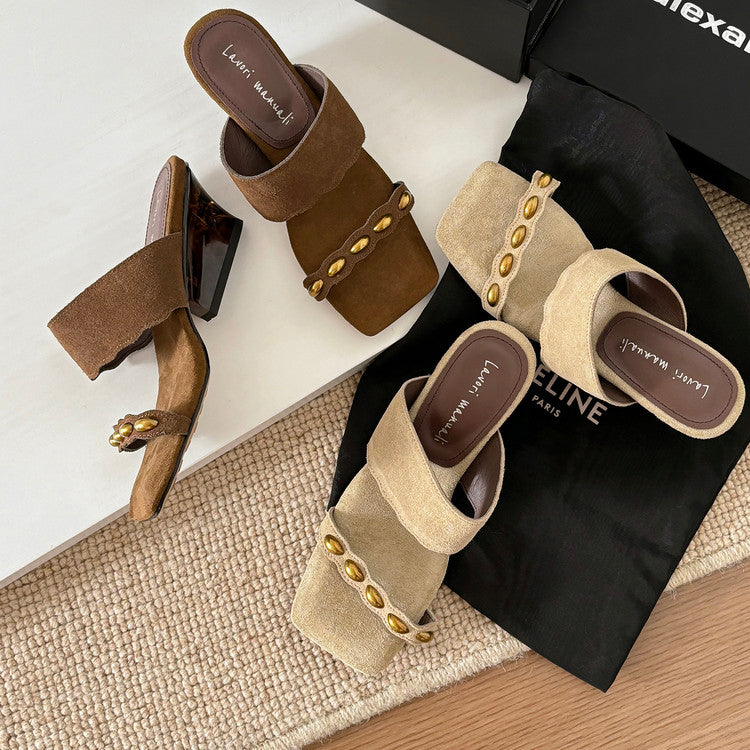 Karin Luna Hot-Selling Element Amber Heel~Spot Goods Spot Goods  Vacation Style One-Strap Amber Irregular Heel Slippers