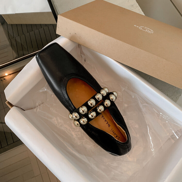 Karin Luna In Stock Spot Goods  Pig Nose Metal Strap Super Soft Granny Full Leather Mary Jane Shoes
