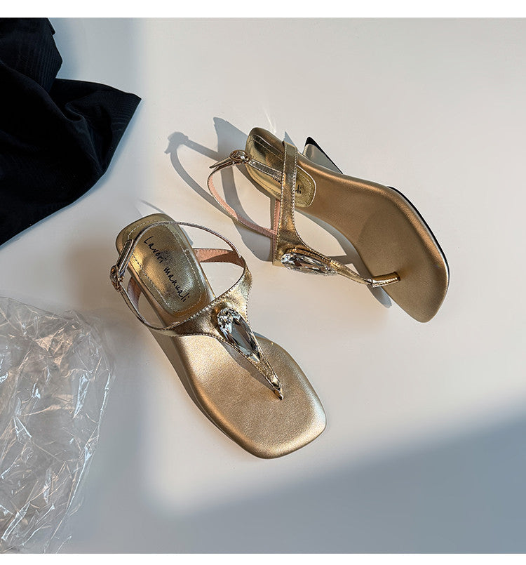 Karin Luna Bestseller Element Square Toe Irregular Heel Super Stable Toe Clip Sandals