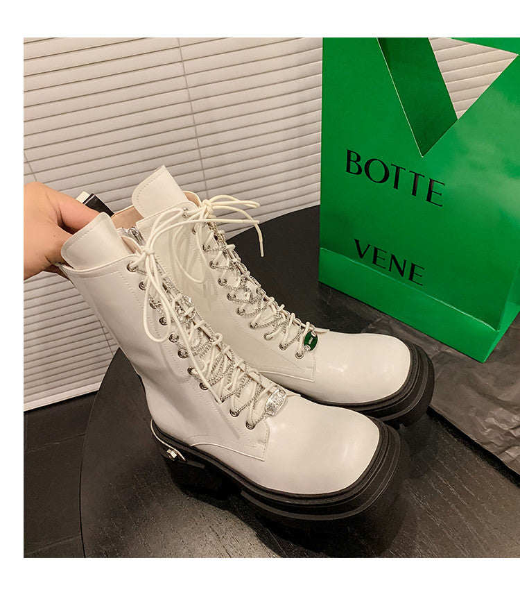 Karin Luna In Stock Spot Goods Lace-up casual metal decorative thick-soled Martin boots