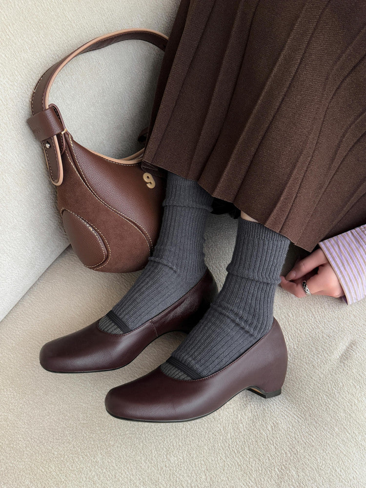 Karin Luna In Stock Spot Goods    Retro Elastic Band Chunky Heel Single Shoes