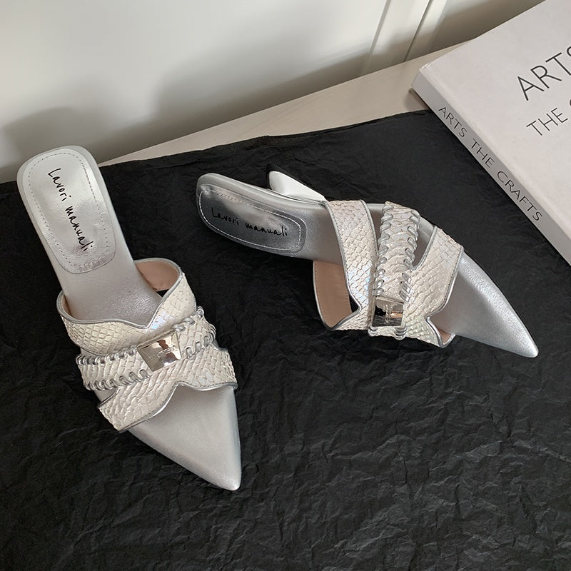 Karin Luna Fish Skin Series~Minimalist Pointed Toe Hot-Selling Unique Heel Slippers