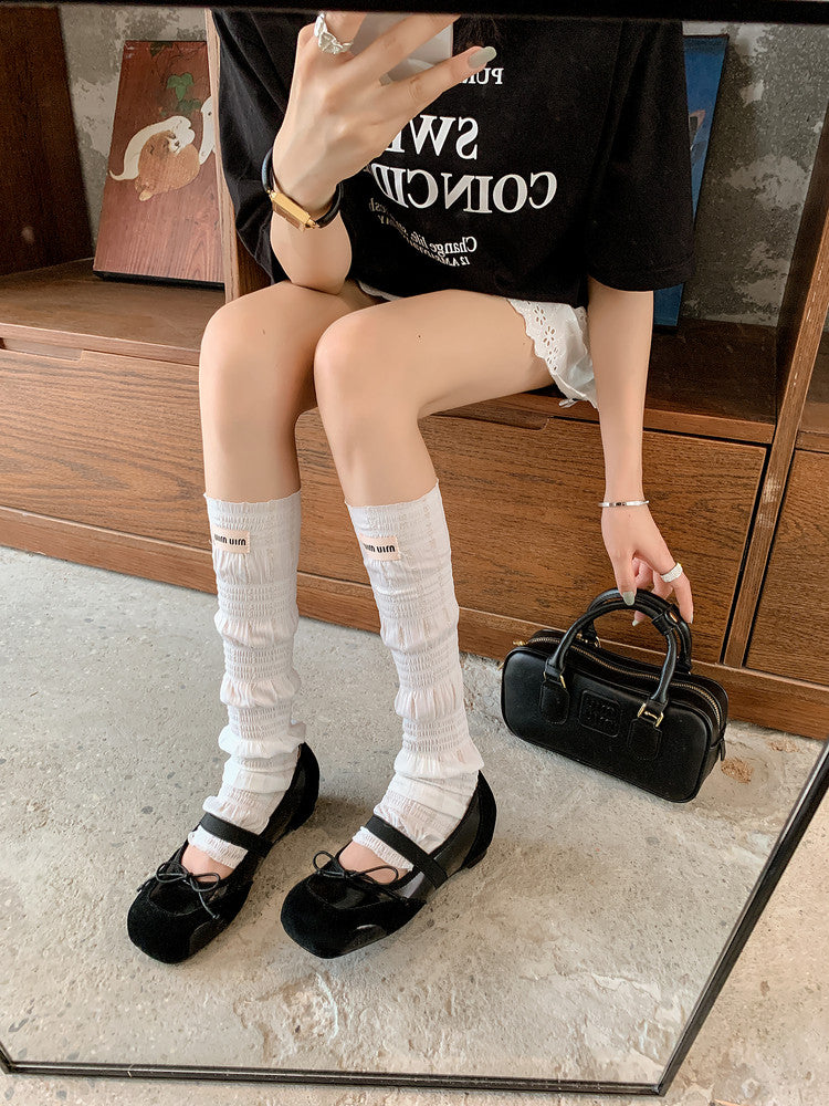 Karin Luna In Stock Spot Goods    Color Block Cowhide Leather Square Toe Slip-On Height Increasing Bowknot Flats