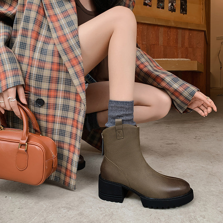 Karin Luna In Stock Versatile Round Toe Chunky Heel Ankle Boots