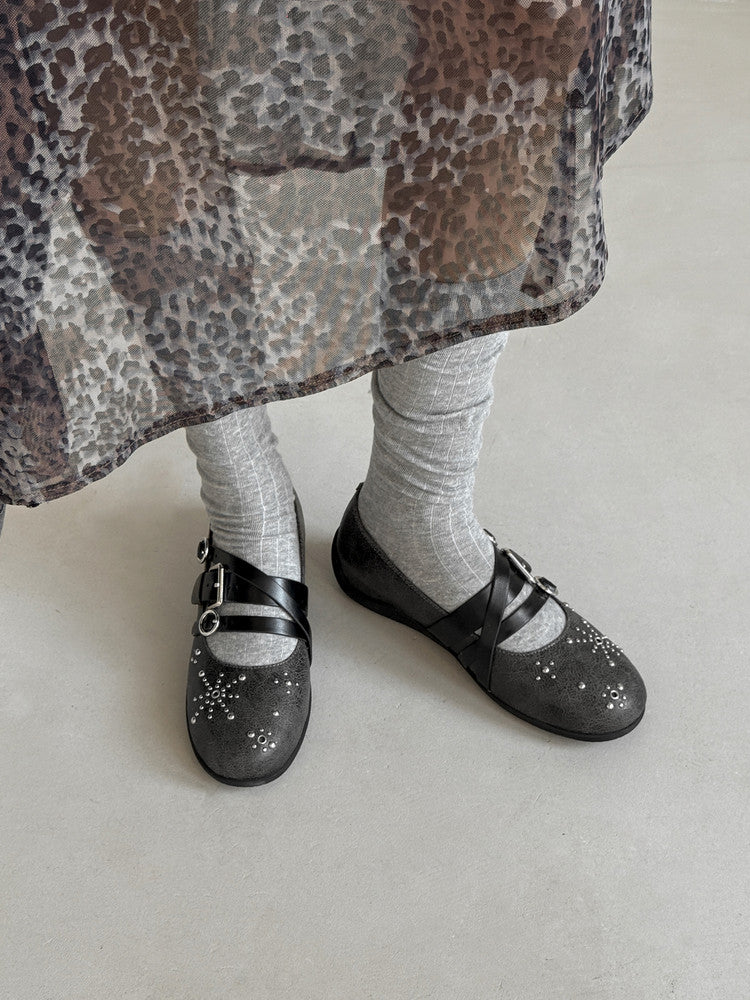 Karin Luna In Stock Spot Goods Studded Rivet Hidden Wedge Mary Jane Shoes