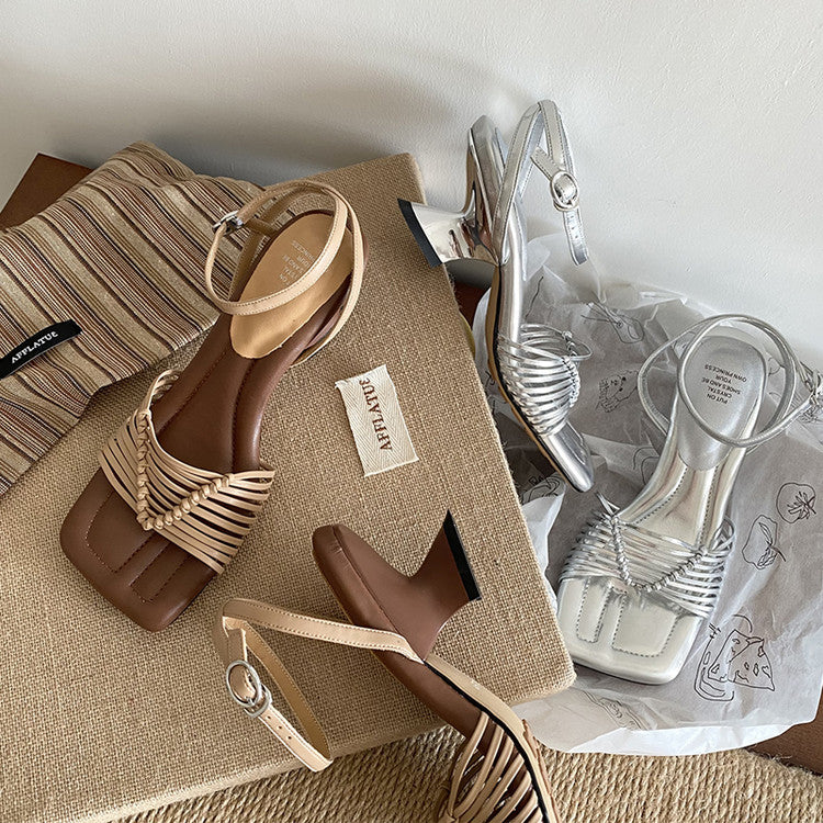Karin Luna Data Hot Item  Comes with data plan included Hand-woven Square Toe Sofa Insoles Irregular Heel Sandals