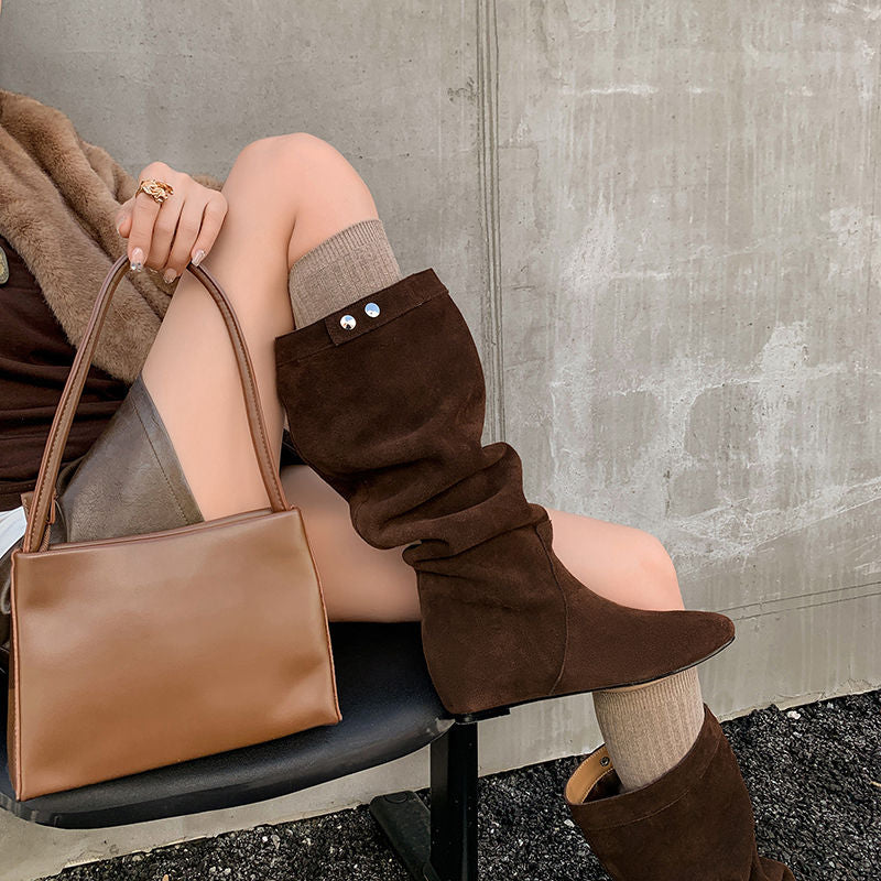 Karin Luna In Stock Spot Goods  Bestselling Suede Leather Sold Out Fast: Pile of Matte Inner Height-Increasing Western Boots