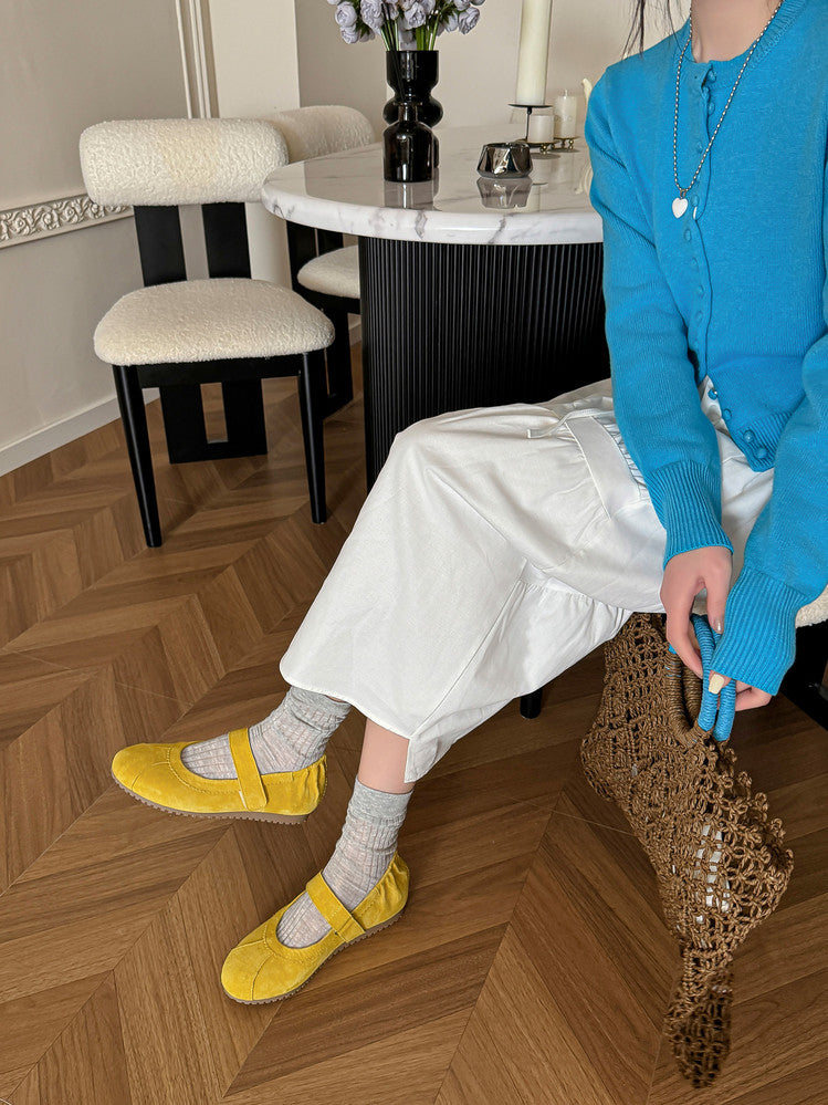 Karin Luna Casual Shoes Series~  In Stock In Stock Magic Tape Round Toe Internal Height Increase Single Strap Flats