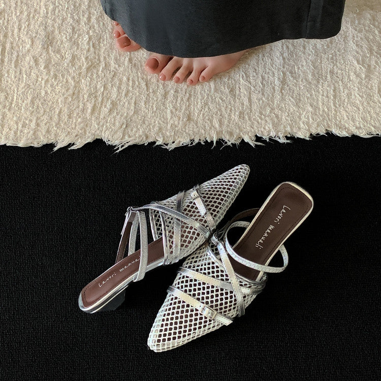 Karin Luna In Stock  Spot Goods  Mesh Series Elegant Closed-Toe Belt Buckle Slippers