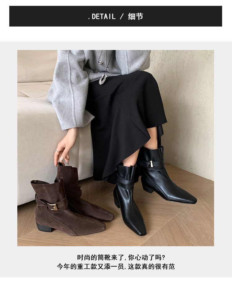 Karin Luna In Stock In Stock Hot-Selling Basic Old Money Style Retro Belt Buckle Short Boots