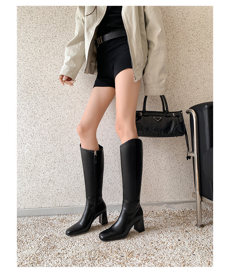 Karin Luna In Stock Spot Goods  Chunky Heel Side Zipper Riding Boots