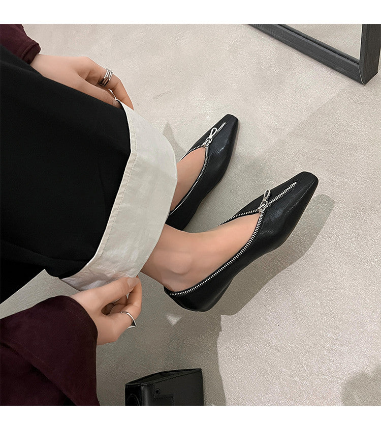 Karin Luna In Stock In Stock ~Basic Versatile Light Luxury Zipper Small Square Toe Flats