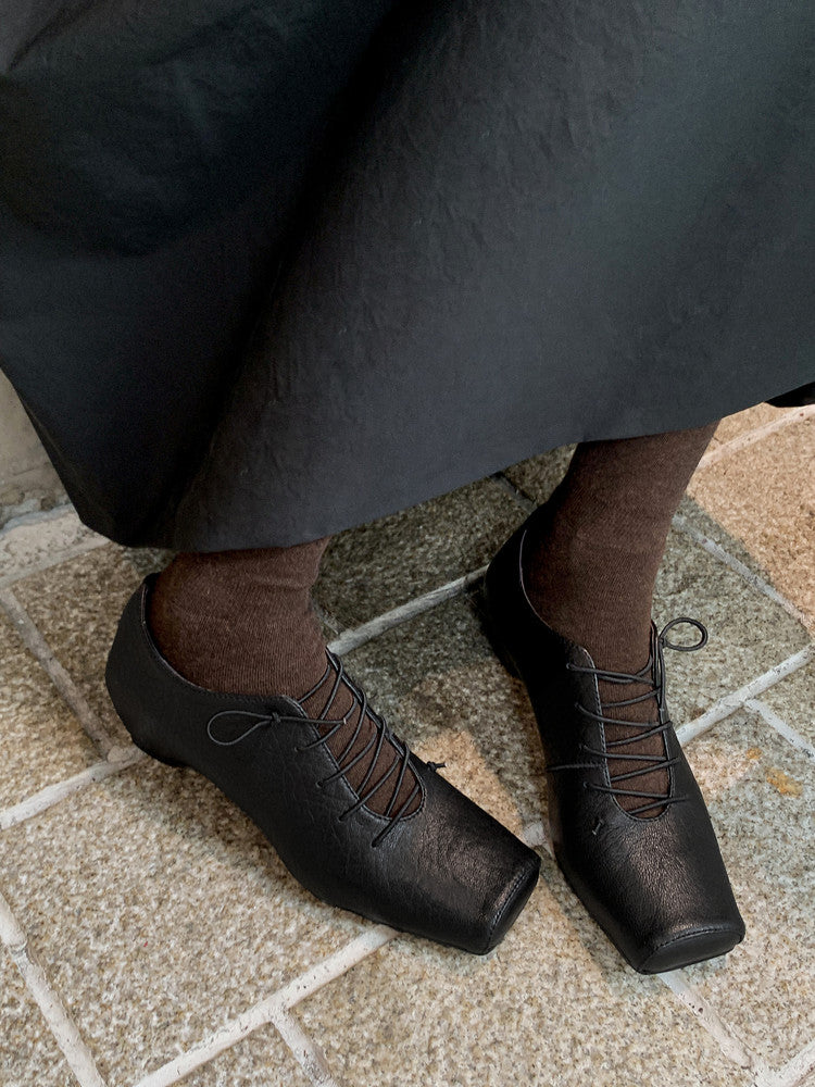 Karin Luna In Stock Spot Goods Elephant Pattern Series~Square-Toed Old Money Style Internal Height-Increasing Flats