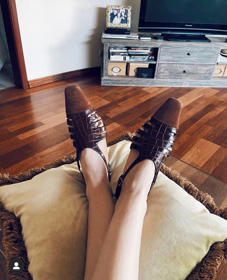 Karin Luna In Stock Spot Goods   French Retro Small Square Toe Closed-Toe Elegant Closed-Toe Sandals