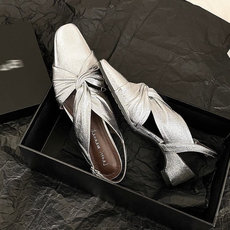 Karin Luna French Retro Wrinkled Small Square Toe Elegant Closed-Toe Sandals