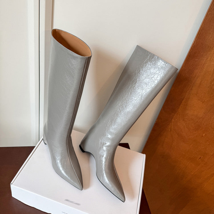 Karin Luna Minimalist Style High Tube Pointed Toe Hidden Heel Boots