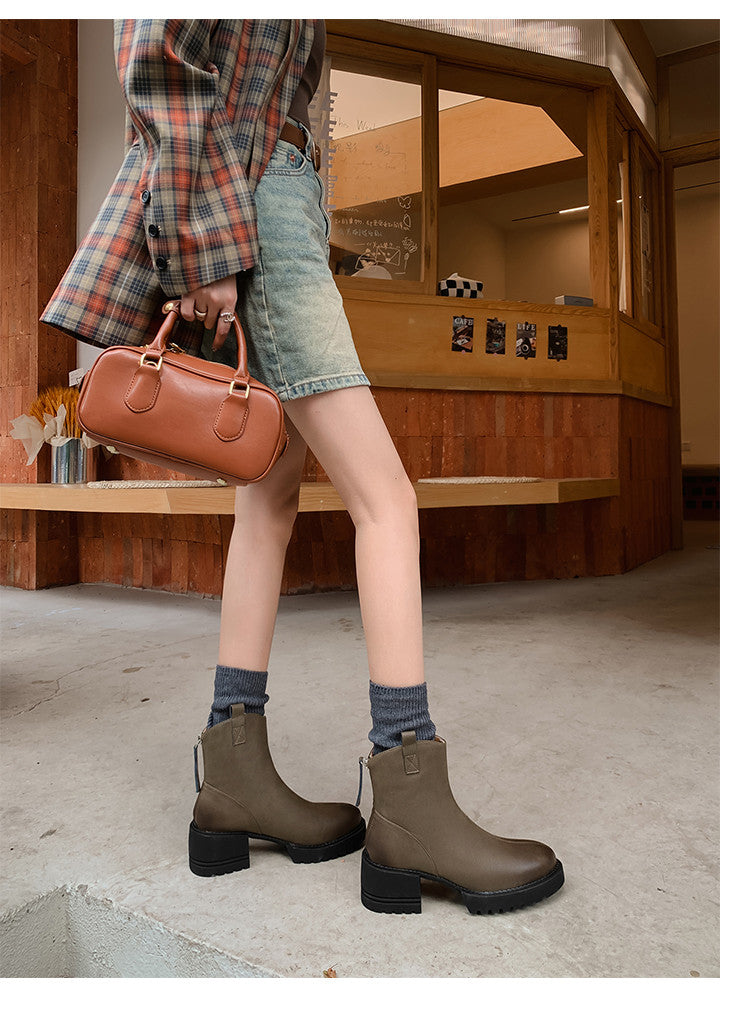 Karin Luna In Stock Versatile Round Toe Chunky Heel Ankle Boots
