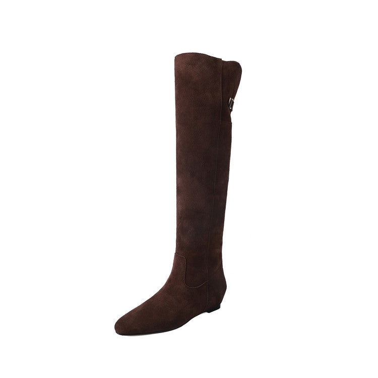 Karin Luna In Stock Spot Goods Vintage Cowhide Leather Two-Way Wear Pointed Toe Height-Increasing Long Boots