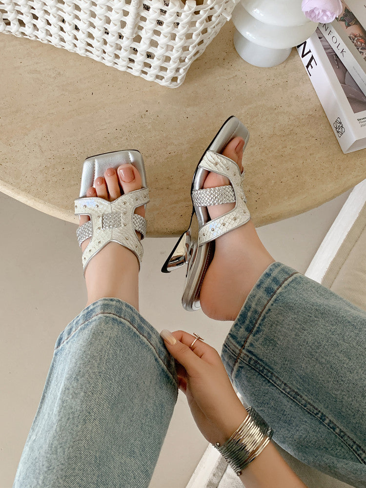Karin Luna Fish Skin Series~ Hot-selling Square-Toe Slippers with Built-in Traffic