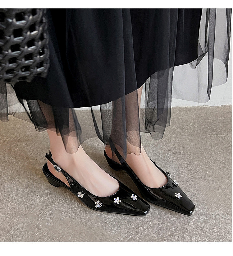 Karin Luna In Stock  Spot Goods  Rhinestone Small Square Toe Closed-Toe Sandals
