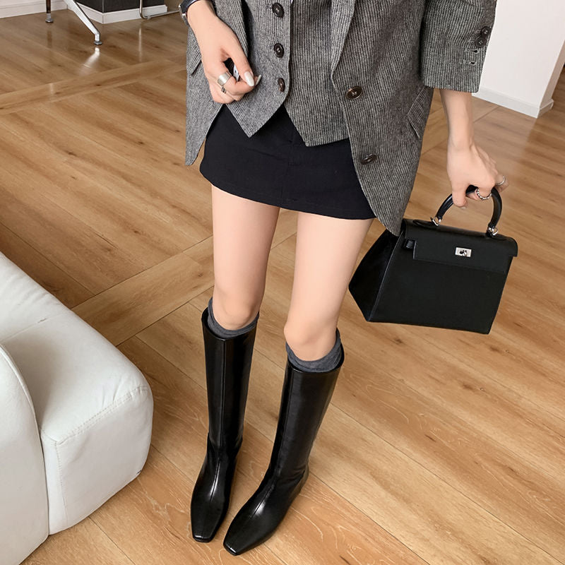 Karin Luna Minimalist Style Square-Toe Hidden Heel Long Boots