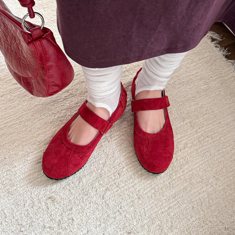 Karin Luna Casual Shoes Series~  In Stock In Stock Magic Tape Round Toe Internal Height Increase Single Strap Flats