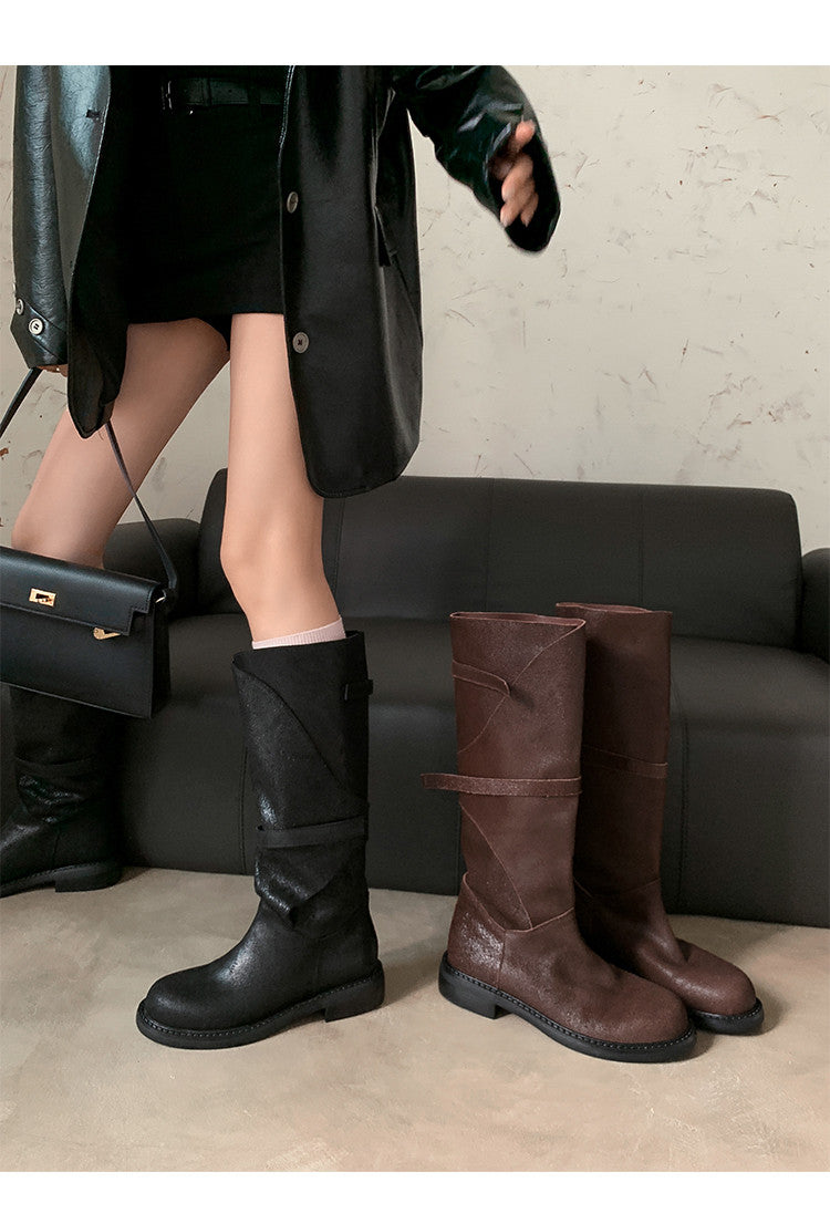 Karin Luna In Stock Spot Goods   Heavy-duty Edition Highly Consuming Material Round Toe Long Boots