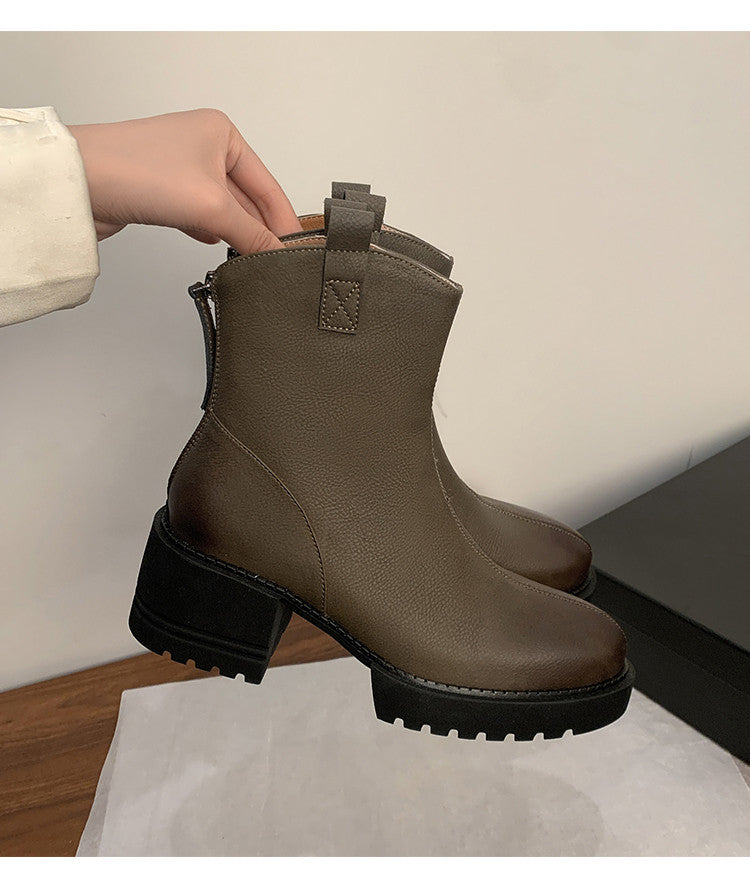 Karin Luna In Stock Versatile Round Toe Chunky Heel Ankle Boots