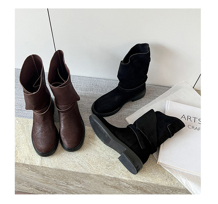 Karin Luna In Stock Spot Goods  Super textured Lazy Style Thick-Soled Ankle Boots
