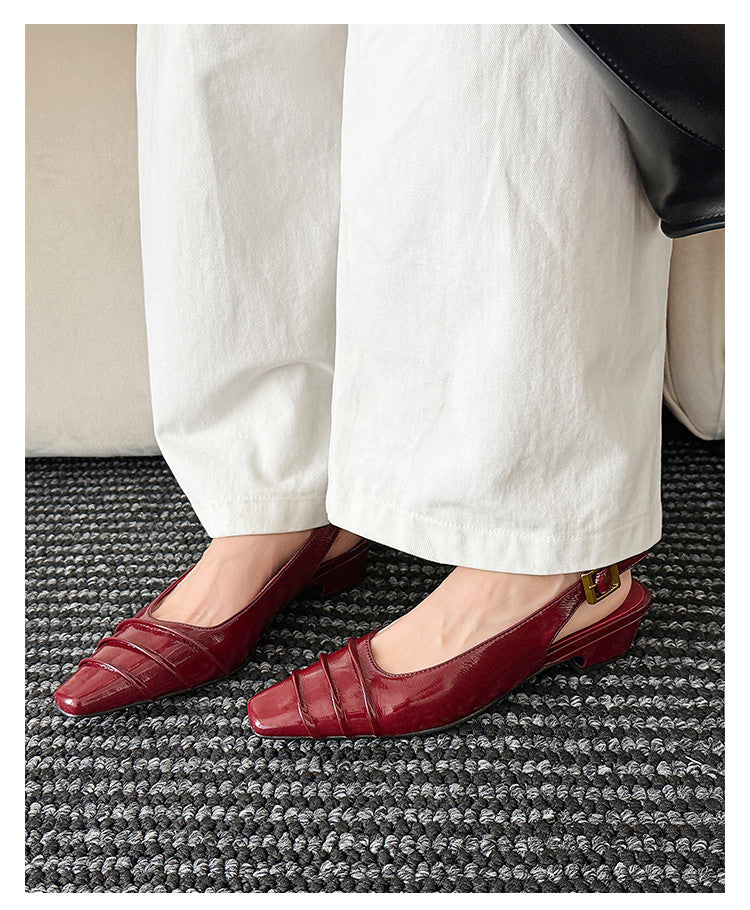 Karin Luna French Retro Square Toe Wrinkled Closed-Toe Sandals