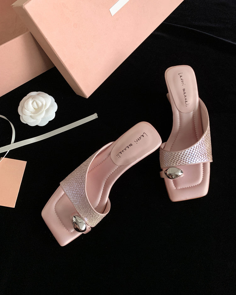 Karin Luna Fish Skin Series~Minimalist Square Toe Popular Irregular Heel Slippers
