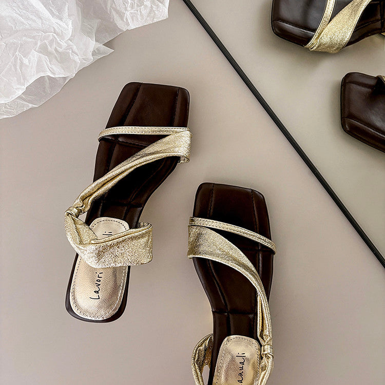 Karin Luna In Stock Spot Goods Minimalist Style Square-Toed Irregular Heel Slippers
