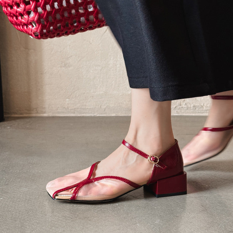 Karin Luna In Stock In Stock  Internet Celebrity Style Square Toe Mesh Chunky Heel Sandals