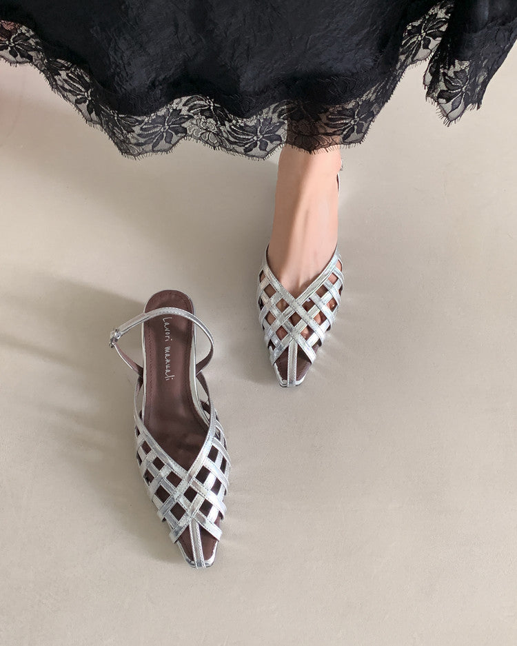 Karin Luna Braided Style ~Cross-woven Pointed Toe Closed-toe Sandals
