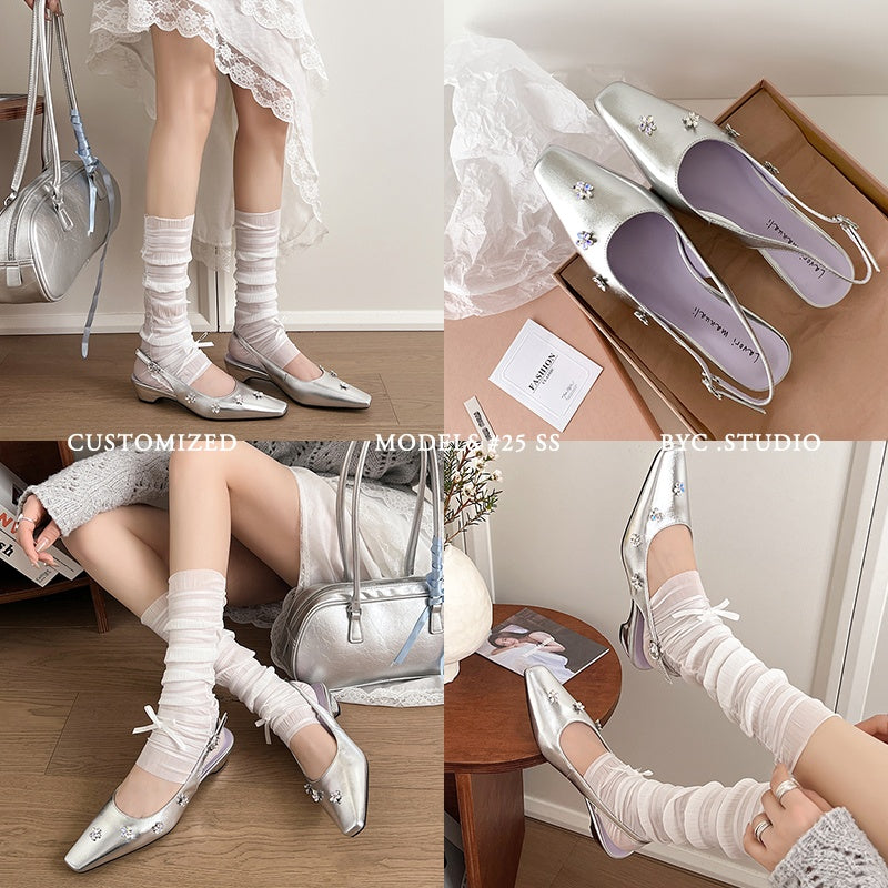 Karin Luna In Stock  Spot Goods  Rhinestone Small Square Toe Closed-Toe Sandals