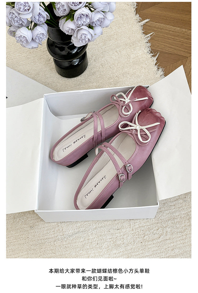 Karin Luna In Stock In Stock   Summer New Sweet Bowknot Color Block Square Toe Height-Increasing Slippers