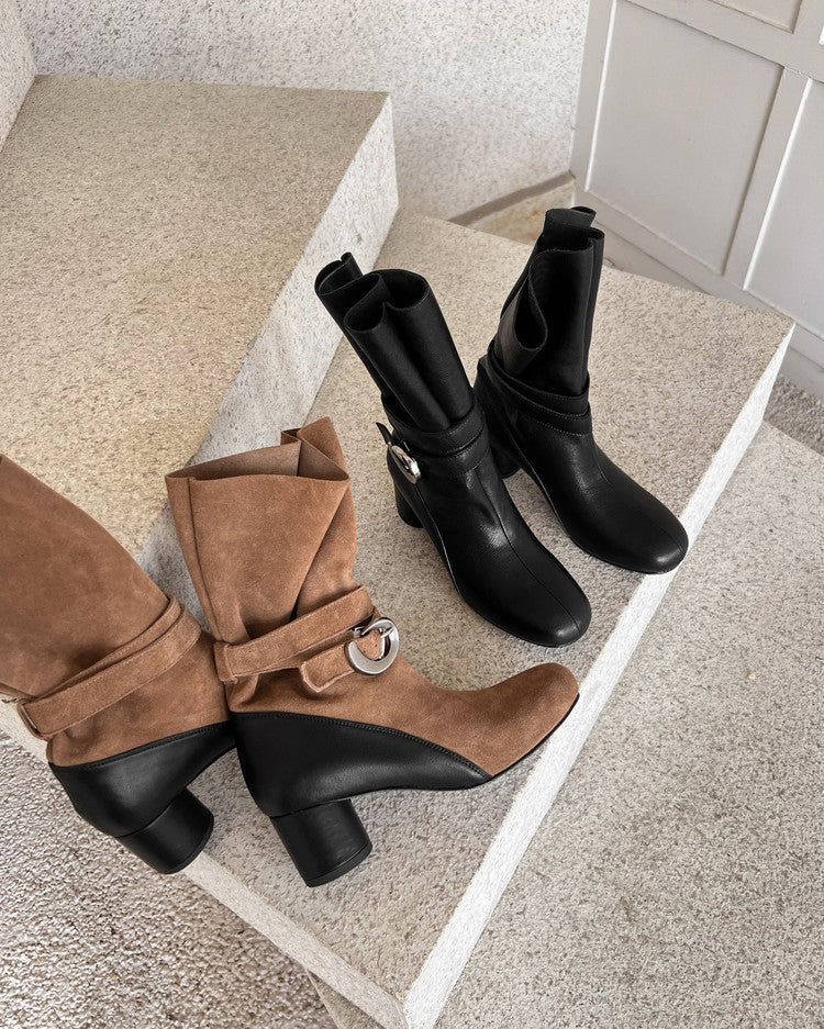 Karin Luna In Stock Spot Goods  Belt Buckle High Heel Large Tube Small Short Boots