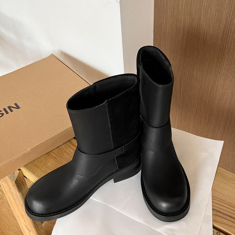 Karin Luna Belt Buckle Chunky Heel Fashion Short Boots