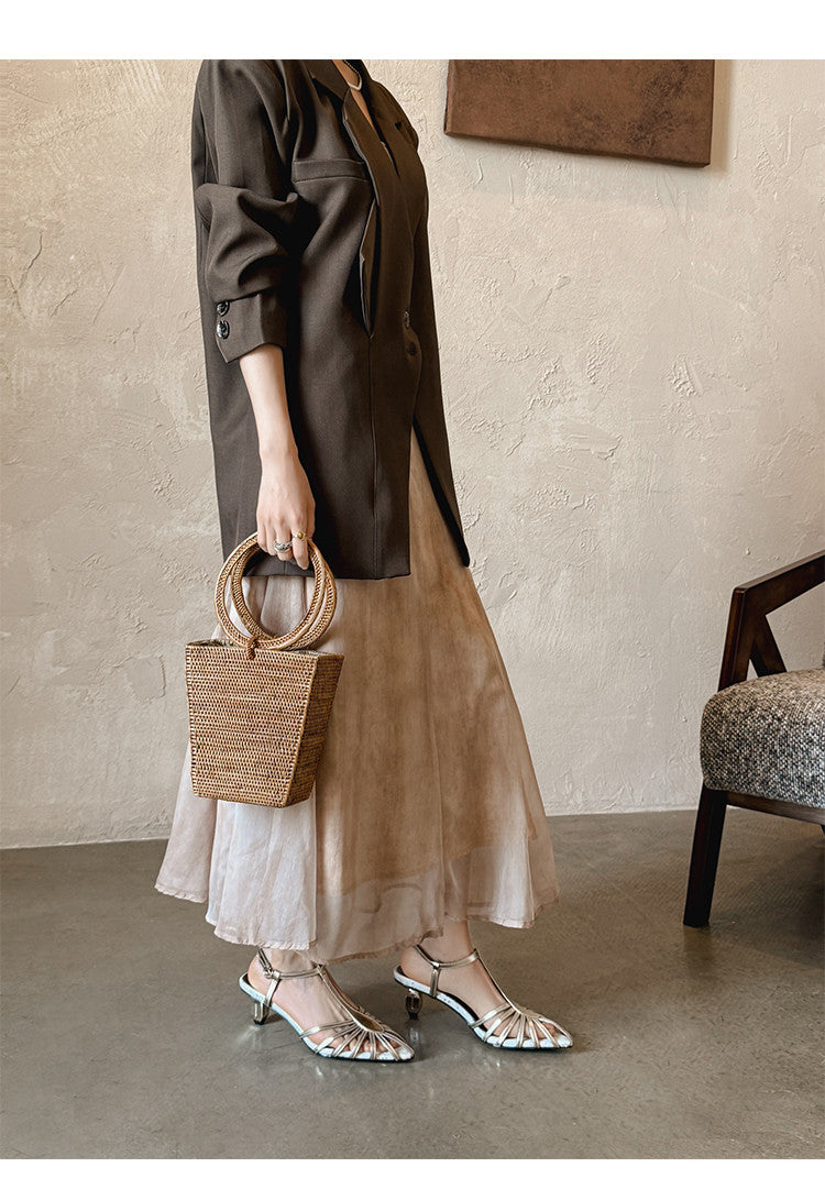 Karin Luna In Stock Spot Goods Open-toe French Style Metal Heel Sandals