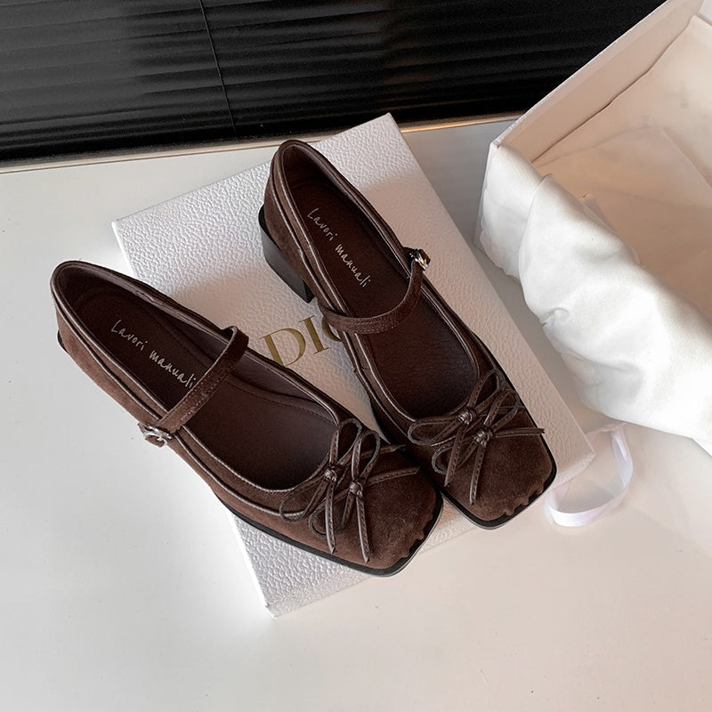 Karin Luna In Stock Spot Goods   One-strap Bowknot Square Toe Chunky Heel Mary Jane Shoes