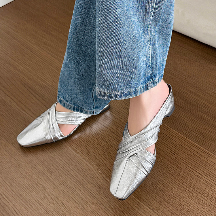 Karin Luna In Stock In Stock Basic Elegant Fairy Style Small Square Toe Sheepskin Slippers