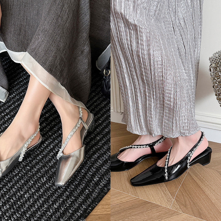 Karin Luna In Stock In Stock  Fresh Summer Vibes  Rhinestone Small Square Toe Elegant Closed-Toe Sandals