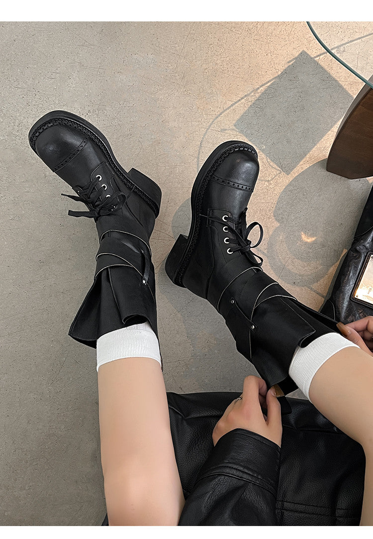 Karin Luna Bestseller Hot-Selling Large Tube Leather Belt Buckle Round Toe Thick-Soled Short Boots