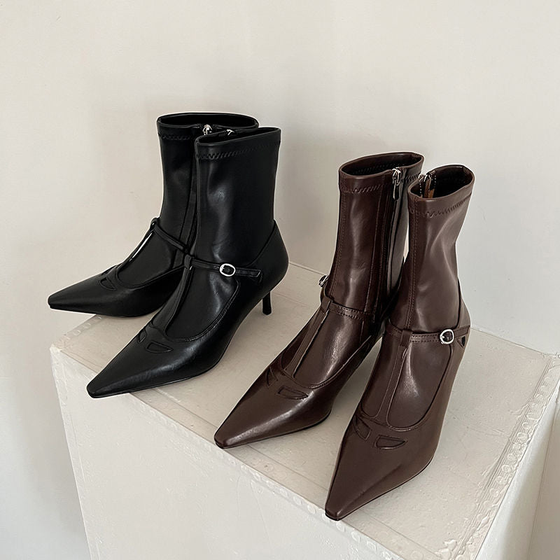 Karin Luna In Stock Spot Goods Elegant Stiletto Pointed Toe Side Zipper Short Boots
