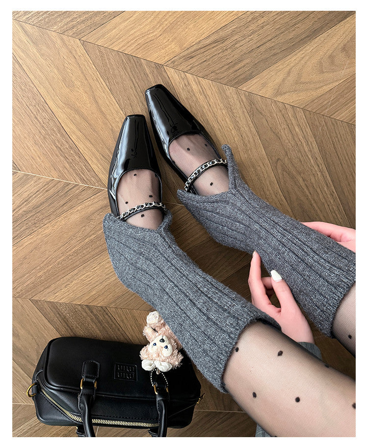 Karin Luna In Stock In Stock ~Metal One-Strap Pearl Small Square Toe Height-Increasing Flats