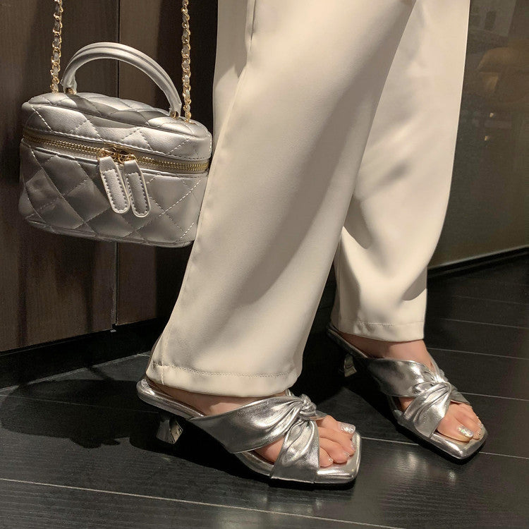 Karin Luna In Stock Spot Goods   Absolutely amazing4Color Cross Strap Thick Heel Square Toe Soft Slippers