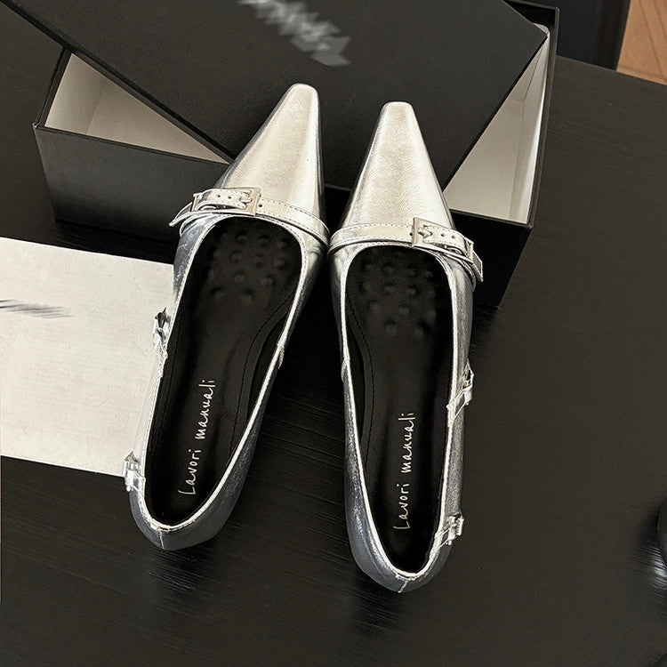 Karin Luna In Stock In Stock Retro Belt Buckle Small Square Toe Chunky Heel Single Shoes