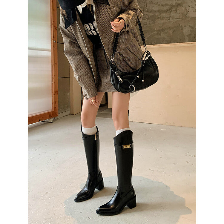 Karin Luna Hot-Selling Fasteners Sold as soon as listed Comes with data plan included Pointed Toe Chunky Heel Classic Full Cowhide Leather Riding Boots