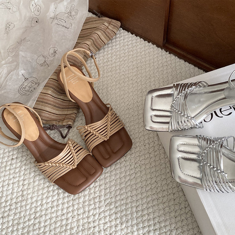 Karin Luna Data Hot Item  Comes with data plan included Hand-woven Square Toe Sofa Insoles Irregular Heel Sandals