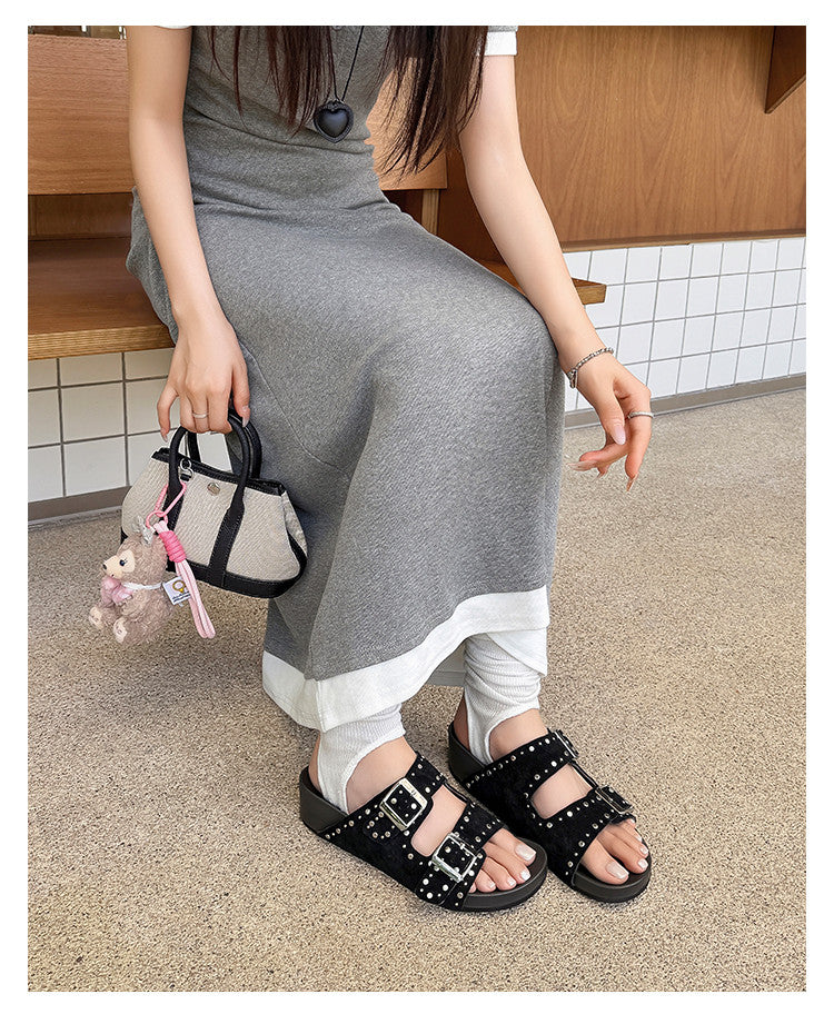 Karin Luna In Stock Spot Goods Casual Thick-Soled Belt Buckle Slippers